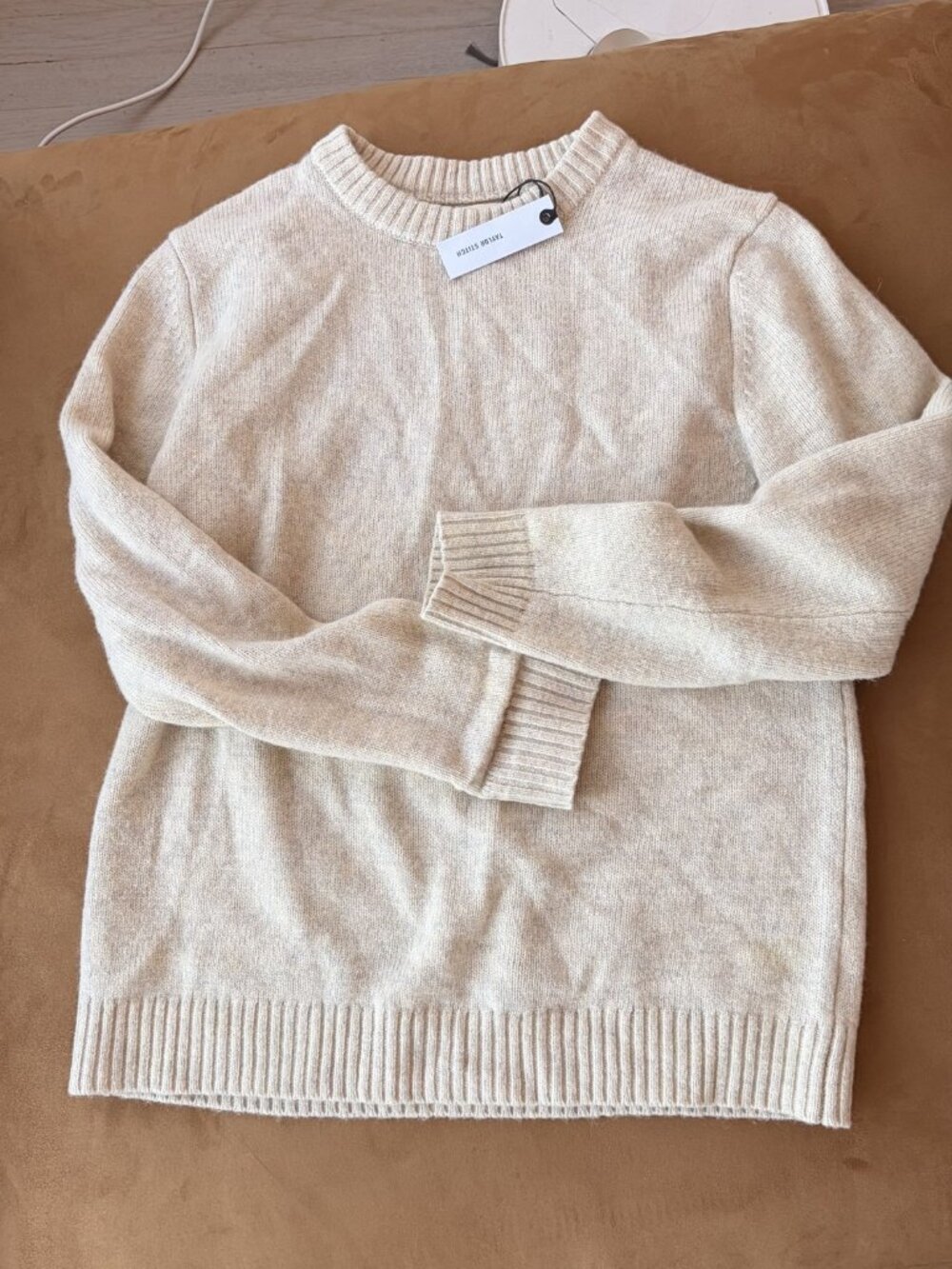 Taylor Stitch Eastmoor Sweater Heather Ivory Wool 42 L NWT